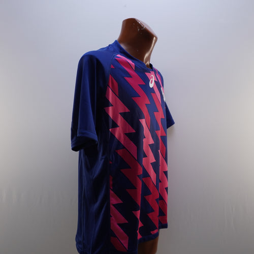 Camisa Asics hombre azul Talla XL detalle tela
